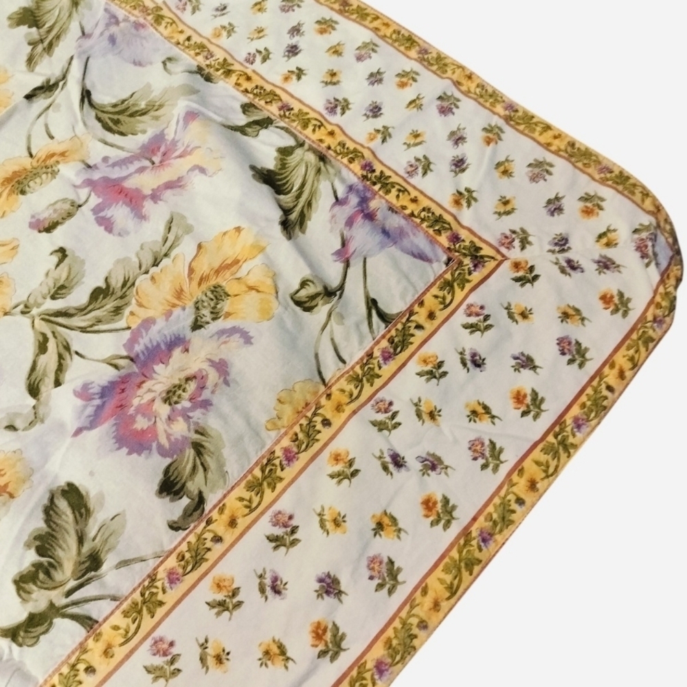 April Cornell Floral Tablecloth in Yellow, Lavender, and Green on Cream